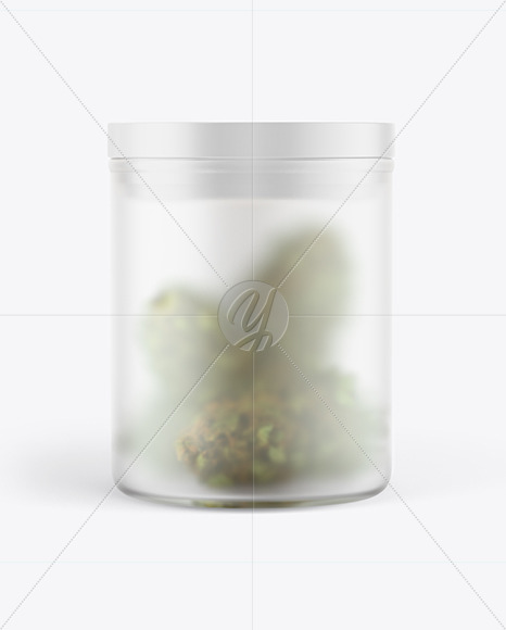 Frosted Glass Jar w/ Weed Buds Mockup