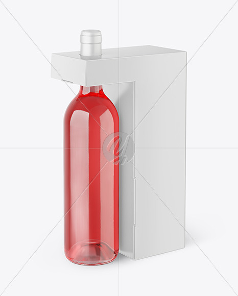 Clear Glass Pink Wine Bottle with Box Mockup