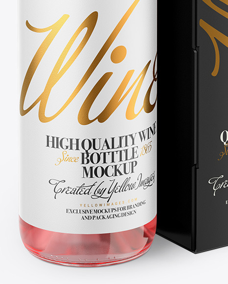 Clear Glass Pink Wine Bottle with Box Mockup