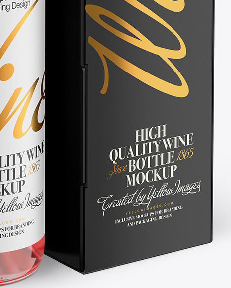 Clear Glass Pink Wine Bottle with Box Mockup