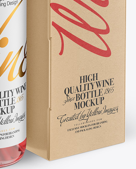 Clear Glass Pink Wine Bottle with Box Mockup