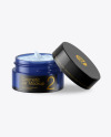 Opened Blue Glass Cosmetic Jar Mockup