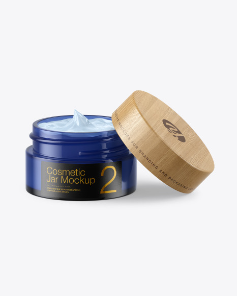 Opened Blue Glass Cosmetic Jar Mockup