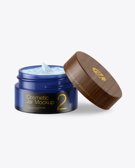 Opened Blue Glass Cosmetic Jar Mockup