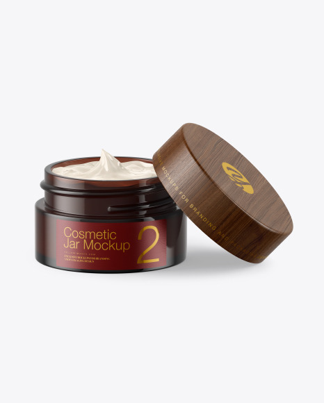 Opened Dark Amber Glass Cosmetic Jar Mockup