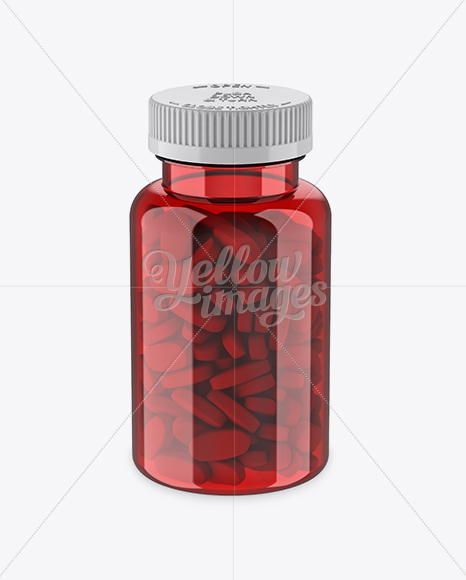 Red Pill Bottle Mockup (High-Angle Shot)