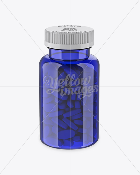 Blue Pill Bottle Mockup (High-Angle Shot)