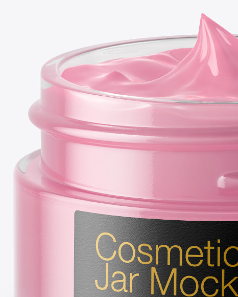 Opened Clear Glass Cosmetic Jar Mockup