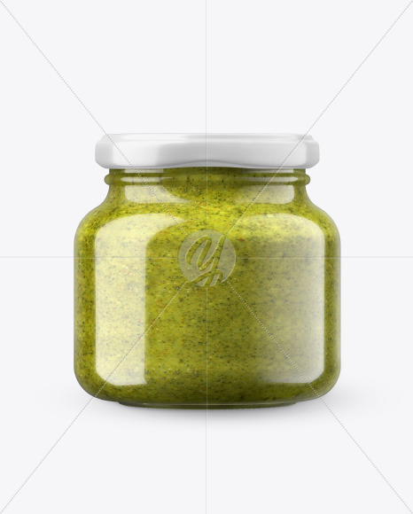 Glass Pesto Sauce Jar in Shrink Sleeve Mockup