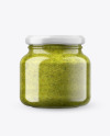 Glass Pesto Sauce Jar in Shrink Sleeve Mockup