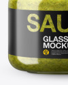 Glass Pesto Sauce Jar in Shrink Sleeve Mockup