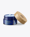 Opened Dark Blue Glass Cosmetic Jar Mockup