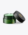 Opened Dark Green Glass Cosmetic Jar Mockup