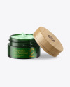 Opened Dark Green Glass Cosmetic Jar Mockup