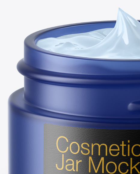 Opened Frosted Blue Glass Cosmetic Jar Mockup