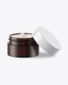 Opened Dark Frosted Amber Glass Cosmetic Jar Mockup