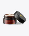 Opened Dark Frosted Amber Glass Cosmetic Jar Mockup