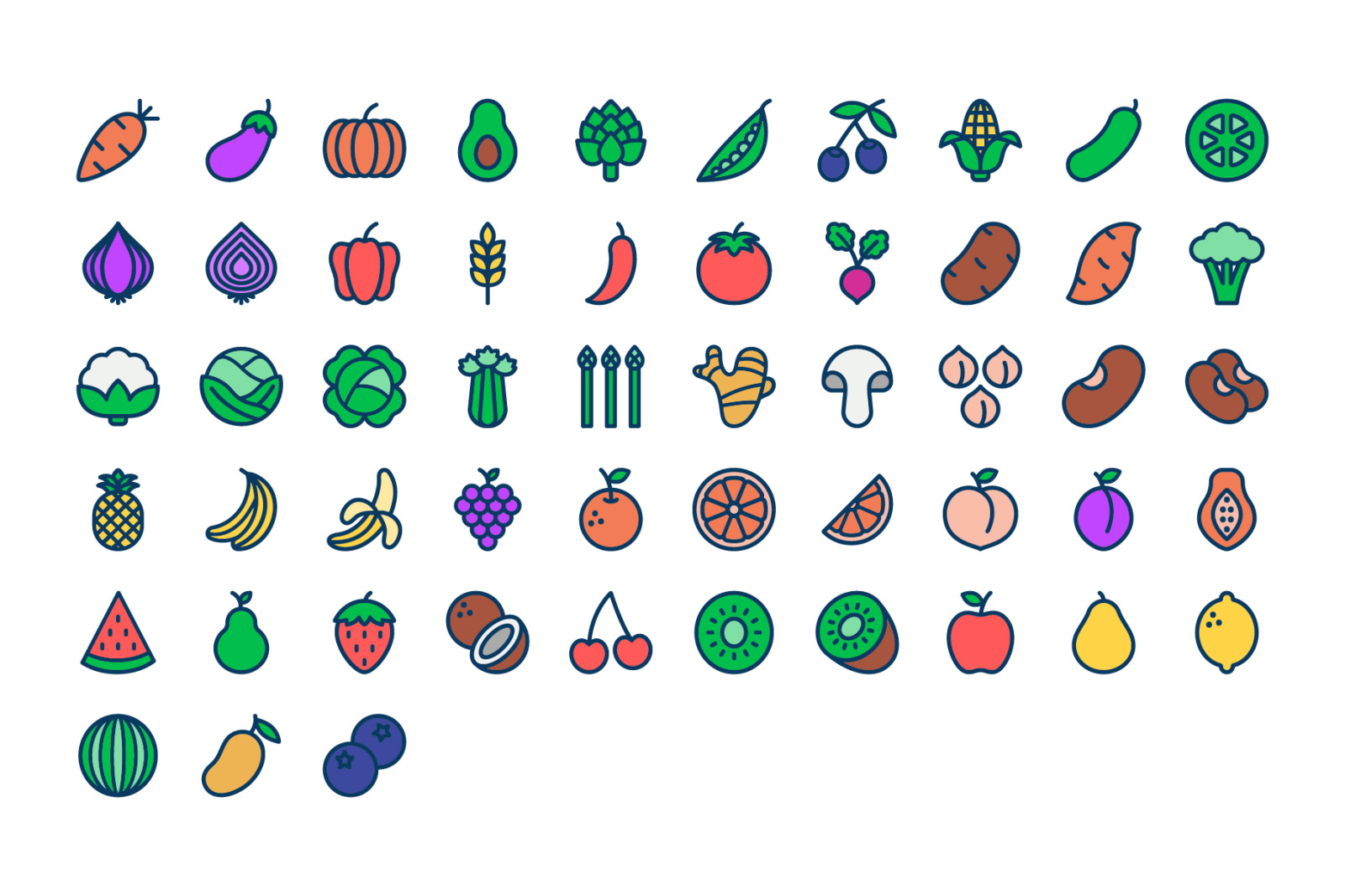 Fruit and Vegetables Icon Set