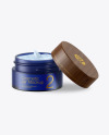 Opened Dark Frosted Blue Glass Cosmetic Jar Mockup