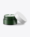 Opened Dark Frosted Green Glass Cosmetic Jar Mockup