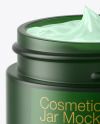 Opened Dark Frosted Green Glass Cosmetic Jar Mockup