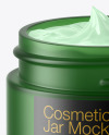 Opened Frosted Green Glass Cosmetic Jar Mockup