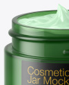 Opened Green Glass Cosmetic Jar Mockup