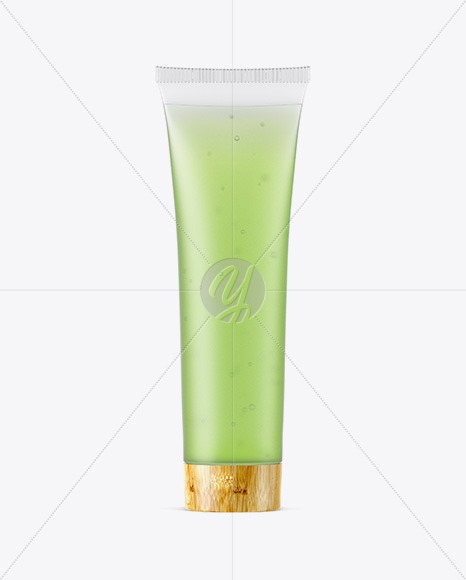 Semitransparent Cosmetic Soft Tube with Bamboo Cap Mockup