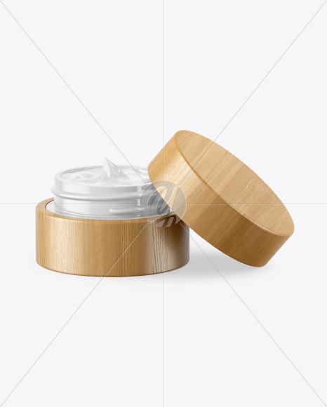 Opened Glossy Cosmetic Jar in Wooden Shell Mockup