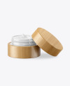 Opened Glossy Cosmetic Jar in Wooden Shell Mockup