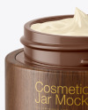 Opened Glossy Cosmetic Jar in Wooden Shell Mockup