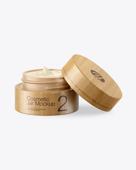 Opened Matte Cosmetic Jar in Wooden Shell Mockup