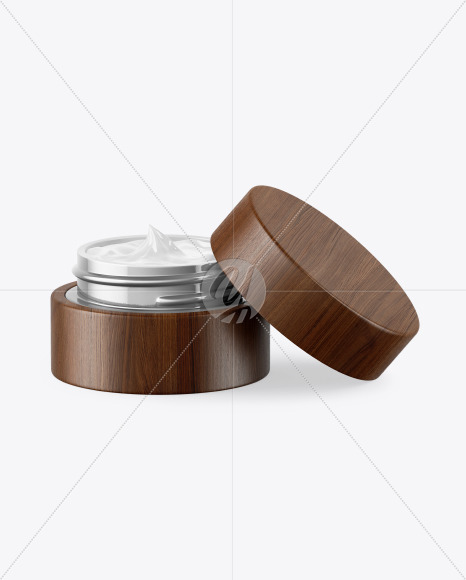 Opened Metallic Cosmetic Jar in Wooden Shell Mockup