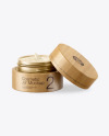 Opened Matte Metallic Cosmetic Jar in Wooden Shell Mockup