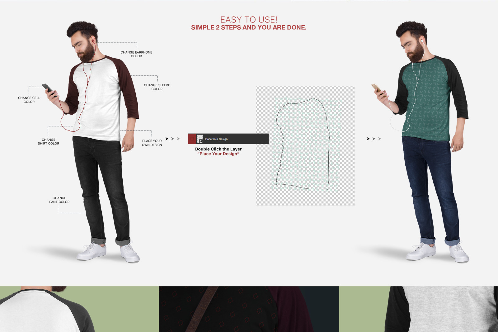 Men&#039;s Raglan T-Shirt Mockup Set