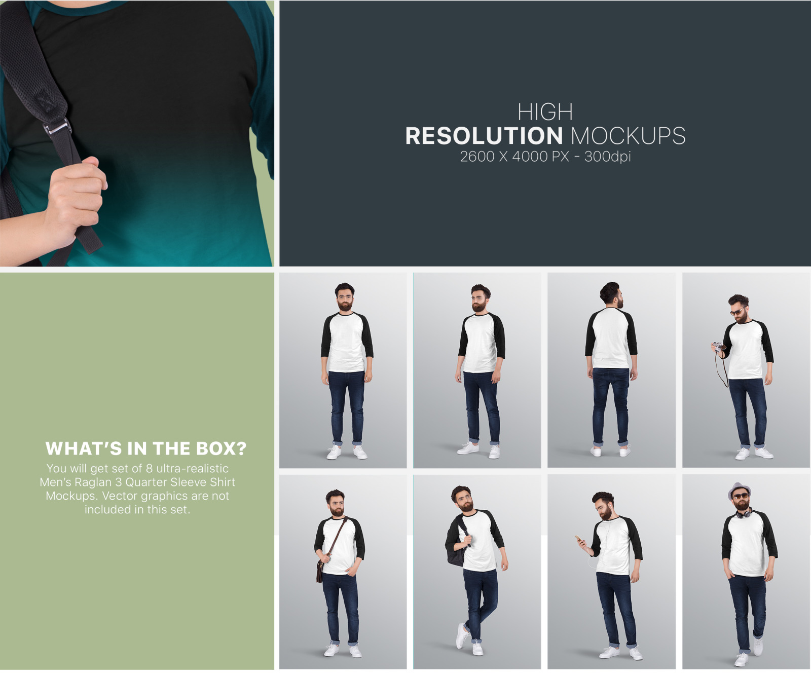 Men&#039;s Raglan T-Shirt Mockup Set