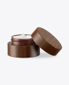 Opened Amber Frosted Glass Cosmetic Jar in Wooden Shell Mockup