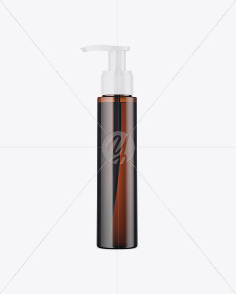 Amber Cosmetic Bottle with Pump Mockup