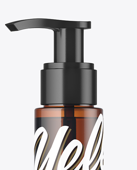 Amber Cosmetic Bottle with Pump Mockup