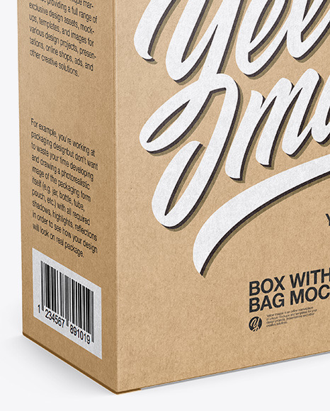 Kraft Box with Metallic Bag Mockup - Half Side View