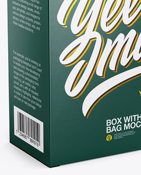 Matte Paper Box with Metallic Bag Mockup - Half Side View