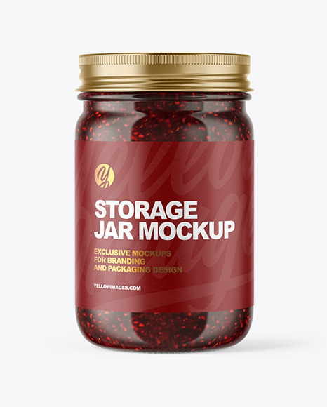 Clear Glass Jar with Raspberry Jam Mockup - Clear+Glass+Jar+with+Raspberry+Jam+Mockup+PSD+Template