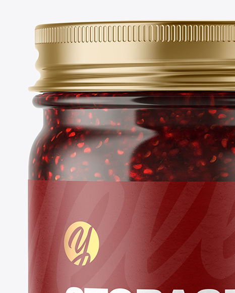 Clear Glass Jar with Raspberry Jam Mockup