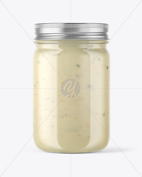 Clear Glass Jar with Tar Tar Sauce Mockup