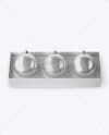 Three Metallic Christmas Balls in Paper Box Mockup (High-Angle Shot)