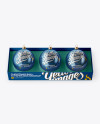 Three Metallic Christmas Balls in Paper Box Mockup (High-Angle Shot)