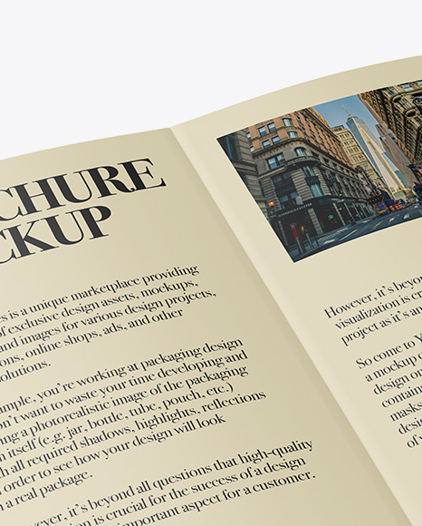 Open Bi-Fold Brochure Mockup - Halfside View (Top)