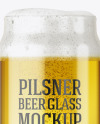 Can Shaped Glass Cup w/ Pilsner Beer Mockup