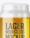 Can Shaped Glass Cup w/ Lager Beer Mockup