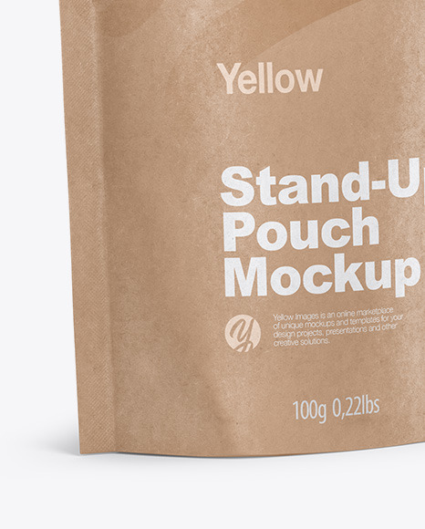 Kraft Stand Up Pouch with Zipper Mockup - Half Side View